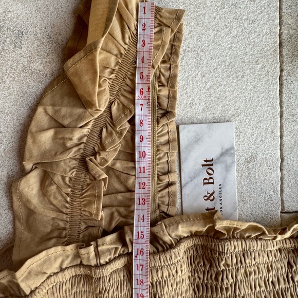 Maxi Dress Color Carmel nude Style trim tiered sleeveless. Brand New - Picture 7 of 11